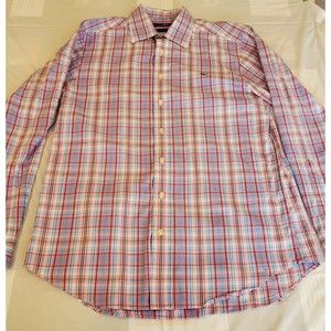 Vineyard Vines Slim Fit Whale Shirt Stretch Sz M Mens Pink Blue Plaid Checker